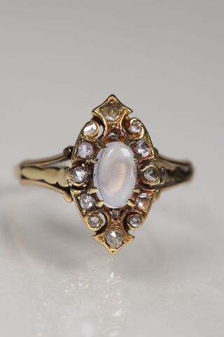 Antique,Victorian,18ct,Moonstone,&,Rose,Cut,Diamond,Navette,Ring