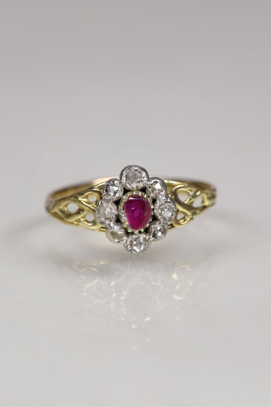 Georgian 18ct Ruby &amp; Rose Cut Diamond Ring - product images  of 