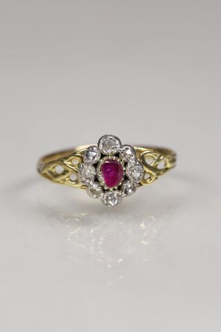 Georgian 18ct Ruby & Rose Cut Diamond Ring - product images  of 