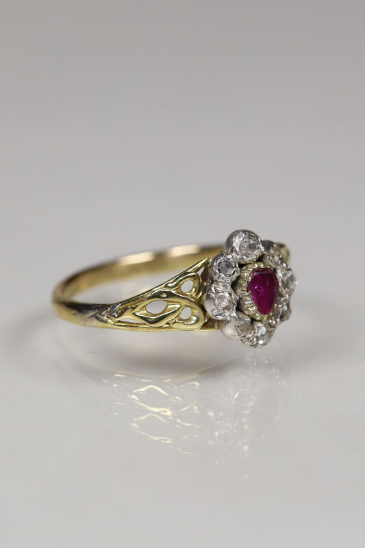 Georgian 18ct Ruby &amp; Rose Cut Diamond Ring - product images  of 