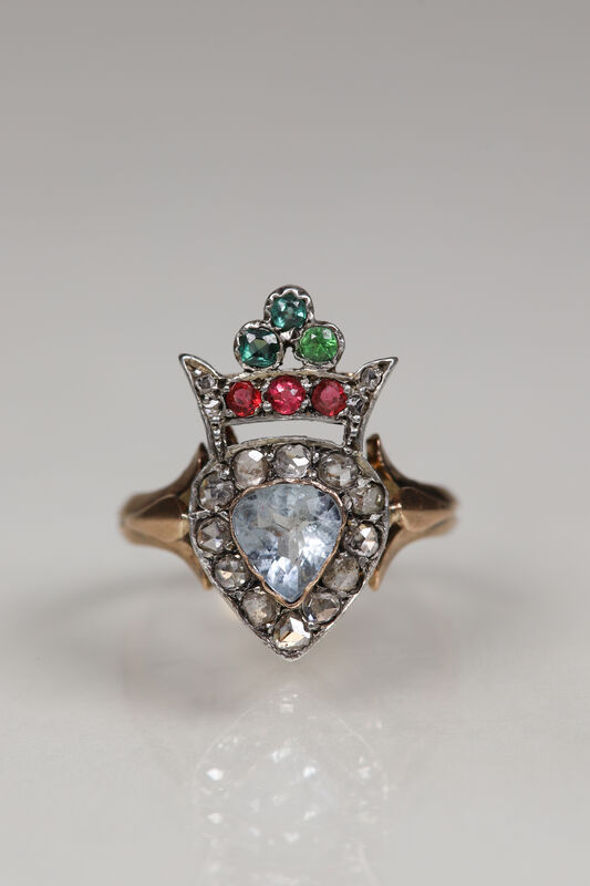 Victorian Aquamarine &amp; Diamond Crowned Heart Ring - product images  of 