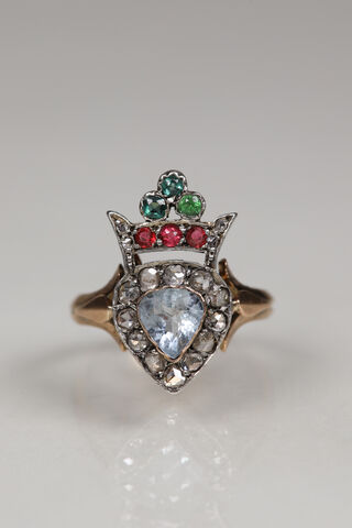 Victorian,Aquamarine,&,Diamond,Crowned,Heart,Ring