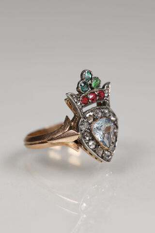 Victorian Aquamarine & Diamond Crowned Heart Ring - product images  of 