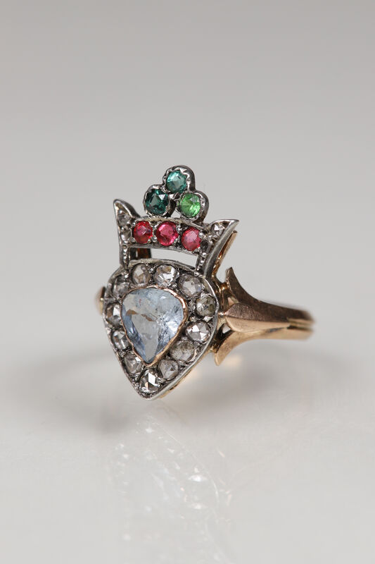 Victorian Aquamarine &amp; Diamond Crowned Heart Ring - product images  of 