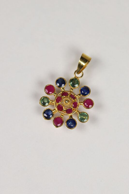 Vintage 18ct Multicoloured Sapphire Pendant - product images  of 