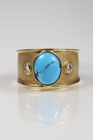 18ct,Turquoise,&,Diamond,Statement,Ring