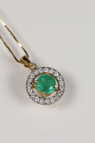  18ct Emerald & Diamond Halo Necklace  - product images  of 
