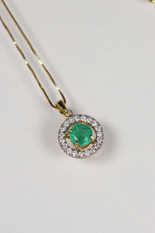  18ct Emerald &amp; Diamond Halo Necklace  - product images  of 