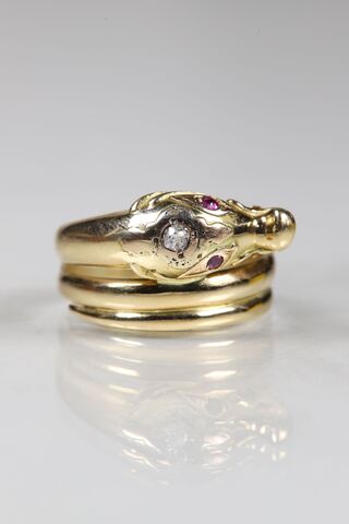 Rare Antique Victorian 18ct Ruby & Diamond Dragon Ring - product images  of 