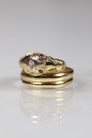 Rare Antique Victorian 18ct Ruby & Diamond Dragon Ring - product images  of 