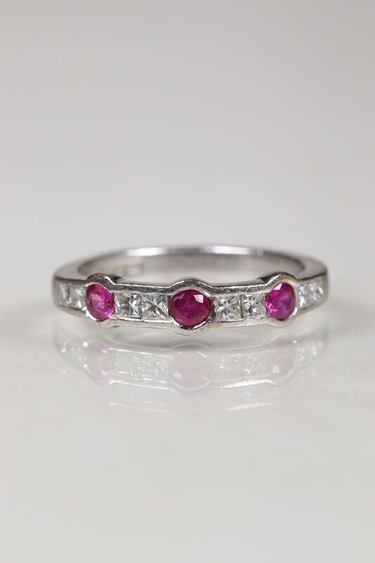 Vintage 18ct White Gold Ruby &amp; Diamond Half Eternity Ring - product images  of 