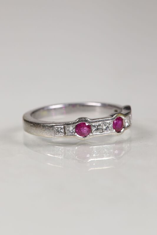 Vintage 18ct White Gold Ruby &amp; Diamond Half Eternity Ring - product images  of 