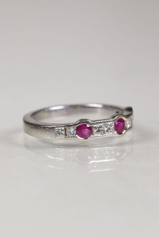 Vintage 18ct White Gold Ruby & Diamond Half Eternity Ring - product images  of 