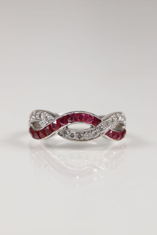 Vintage 18ct White Gold Ruby &amp; Diamond Twist Ring - product images  of 