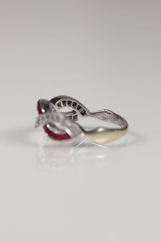Vintage 18ct White Gold Ruby &amp; Diamond Twist Ring - product images  of 