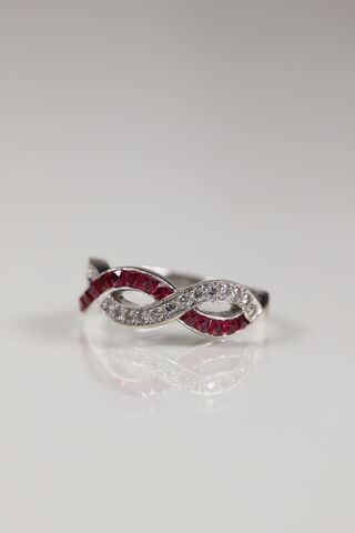 Vintage 18ct White Gold Ruby & Diamond Twist Ring - product images  of 