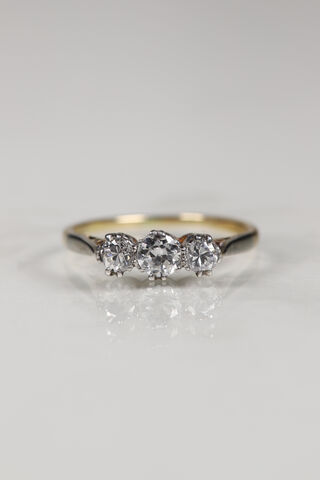 Art,Deco,18ct,Diamond,Trilogy,Ring