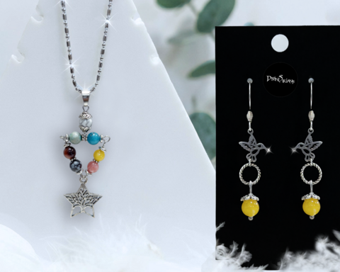 Gehilon,Chakra,Star,Tree,of,Life,Harmonae,pendant, trendy, jewelry, necklace, chain, chakra, Howlite, African Turquoise, Apatite, Strawberry Quartz, Yellow Jade, Red Tiger Eye, Snowflake Obsidian