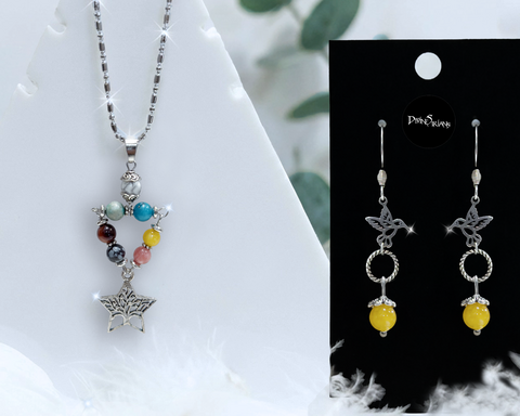 Gehilon,Chakra,Star,Tree,of,Life,Harmonae,pendant, trendy, jewelry, necklace, chain, chakra, Howlite, African Turquoise, Apatite, Strawberry Quartz, Yellow Jade, Red Tiger Eye, Snowflake Obsidian