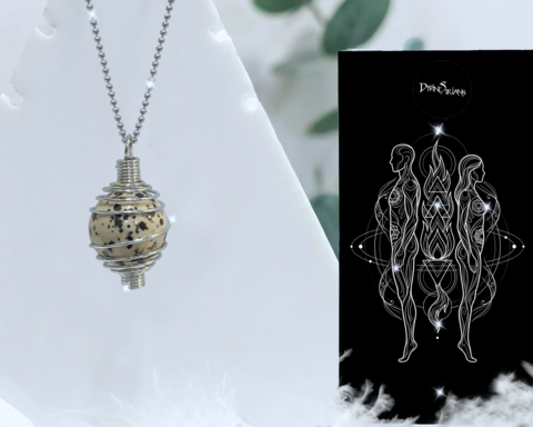 Leikuut,Torexi,Dalmatian,Jasper,Pendant,pendant, trendy, fashion, jewelry, silver, necklace, chain, reiki, chakra, spiral cage, bead cage, crystal, natural stone