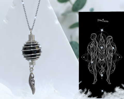 Leikuut,Torexi,Obsidian,Xiraebow,Pendant,pendant, trendy, fashion, jewelry, silver, necklace, chain, reiki, chakra, spiral cage, bead cage, crystal, natural stone, black obsidian