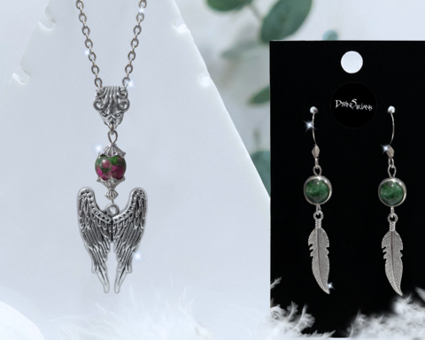 Zjon,Ruby,Zoisite,Arcturian,Harmonae,pendant, trendy, fashion, jewelry, necklace, chain, reiki, chakra, ornament, angel wings, Ruby Zoisite