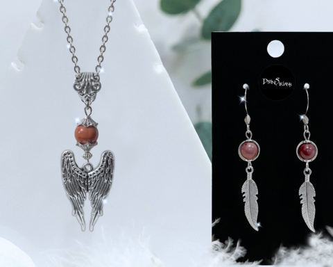 Zjon,Crimson,Mookaite,Arcturian,Harmonae,pendant, trendy, fashion, jewelry, necklace, chain, reiki, chakra, ornament, angel wings, mookaite