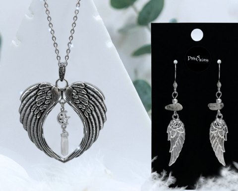 Zjon,Quartz,Moonstar,Harmonae,pendant, trendy, fashion, jewelry, necklace, chain, reiki, chakra, ornament, angel wings, Quartz