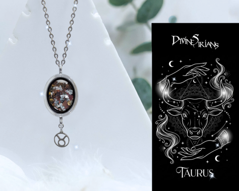 Thrian,Turhmn,Tameairo,Trinity,Pendant,pendant, trendy, jewelry, necklace, chain, reiki, chakra, quartz, floating locket, zodiac, horoscope, zodiac signs, crystals, Taurus,tiger eye,red jasper,green fluorite