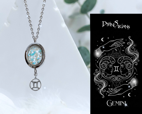 Thrian,Ghaemn,Tameairo,Trinity,Pendant,pendant, trendy, jewelry, necklace, chain, reiki, chakra, quartz, floating locket, zodiac, horoscope, zodiac signs, crystals, Gemini, Howlite, Turquoise, Citrine