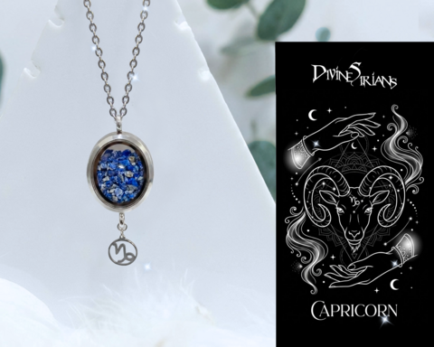 Thrian,Ciapxn,Tameairo,Planetary,Pendant,pendant, trendy, jewelry, necklace, chain, reiki, chakra, quartz, floating locket, zodiac, horoscope, zodiac signs, crystals, Capricorn, Lapis Lazuli, zodiac and horoscope