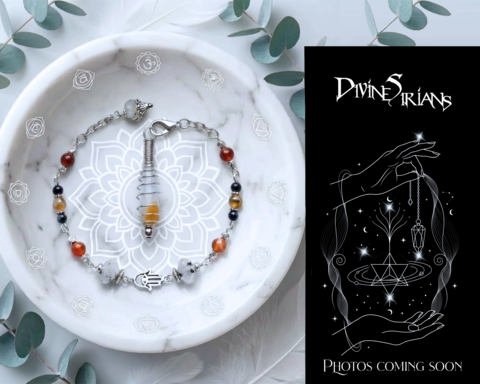 Lekuitt,Dawnspire,Rhyxa,Knova,pendant,trendy,fashion,jewelry,silver,necklace,chain,pendulum,reiki,chakra, Banded orange agate, yellow agate, black onyx, Tourmalated Quartz, pendulum, bracelet, Necklace, crown, gold, hamsa hand