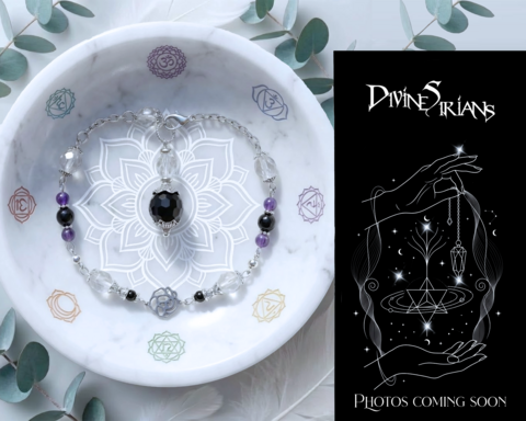 Xoluhrian,Clearglow,Tourmalated,Knova,pendant,trendy,fashion,jewelry,silver,necklace,chain,pendulum,reiki,chakra, Clear Watermelon Tourmaline, Amethyst, black glass, glass pendulum, bracelet, Necklace, rose