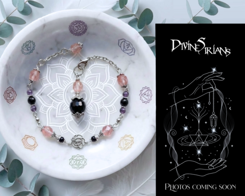 Xoluhrian,Starblush,Tourmalated,Knova,pendant,trendy,fashion,jewelry,silver,necklace,chain,pendulum,reiki,chakra, Pink Watermelon Tourmaline, Amethyst, black glass, glass pendulum, bracelet, Necklace, rose