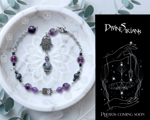 Geinev,Amethyst,Faiwalev,Hamsa,Knova,pendant, trendy, jewelry, necklace, reiki, chakra, quartz, crystals, STAINLESS STEEL, hamsa, hamsa hand, larvikite