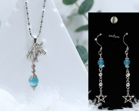 Galaka,Syjaeva,Indigo,Cat's,Eye,Harmonae,pendant, trendy, fashion, jewelry, silver, necklace, chain, pendulum, reiki, chakra, Blue Cat's eye, cats eye, cat's eye