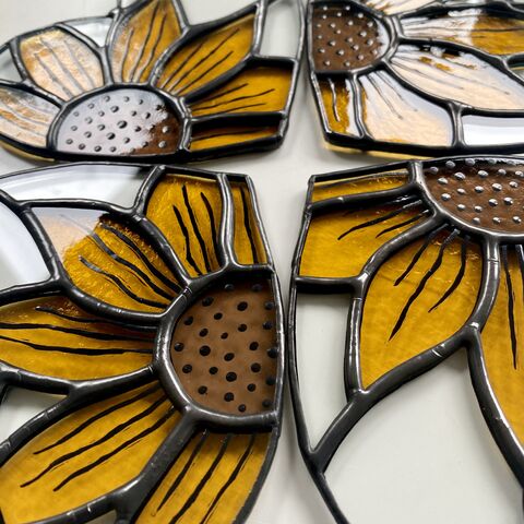 Stained,glass,sunflower,heart,Suncatcher,stained_glass,window_art,Glass_decoration,window_hanging,sun_catcher,Heart,Loved_one,mothers_day,Sunflower,good_luck