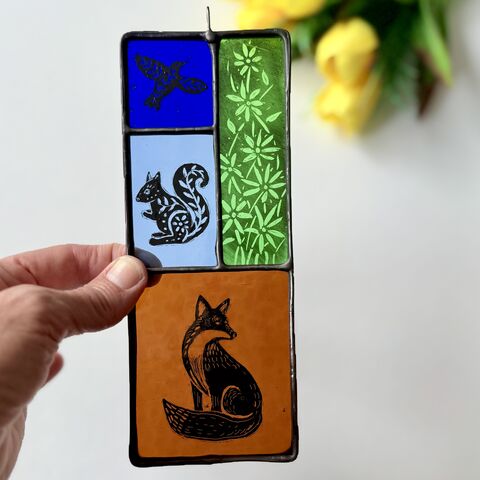 Hand,Painted,Stained,Glass,Hanging,Home decor, sun catcher, stained glass, hand painted, woodland 