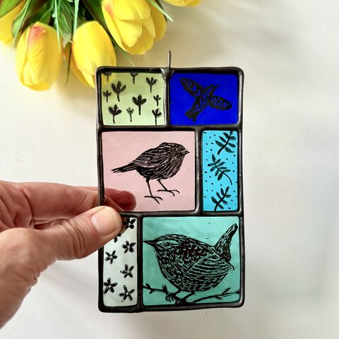 Hand,Painted,Stained,Glass,Hanging,Home decor, sun catcher, stained glass, hand painted, birds