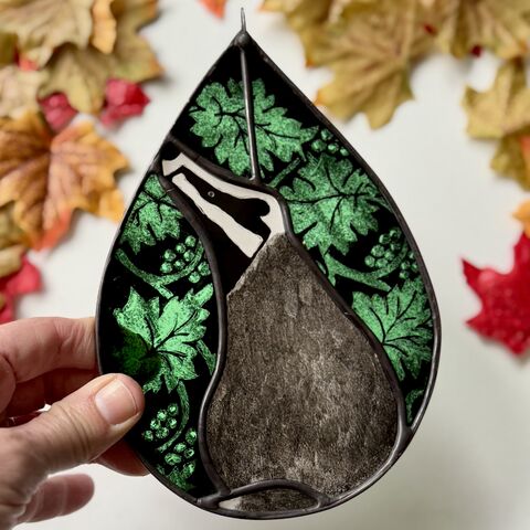 Hand,Painted,Stained,Glass,Badger,Hanging,Home decor, sun catcher, stained glass, hand painted, badger