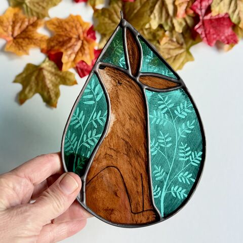 Hand,Painted,Stained,Glass,Hare,Hanging,Home decor, sun catcher, stained glass, hand painted, hare