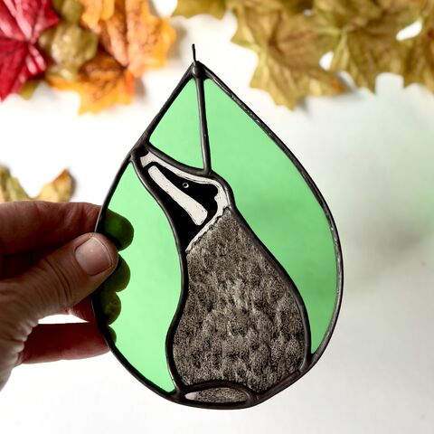 Hand,Painted,Stained,Glass,Badger,Hanging,Home decor, sun catcher, stained glass, hand painted, badger