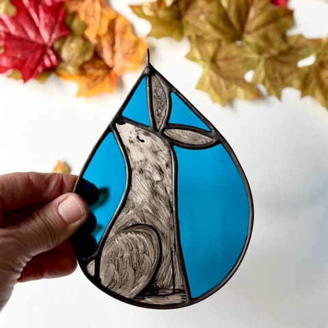 Hand,Painted,Stained,Glass,Hare,Hanging,Home decor, sun catcher, stained glass, hand painted, hare