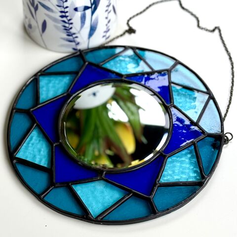 Stained,Glass,Mirror,Blue,Stained glass, mirror 