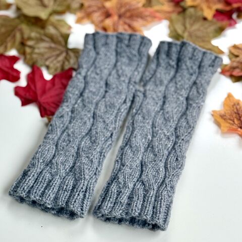 Hand,Knitted,Wrist,Warmers,Grey,Wave