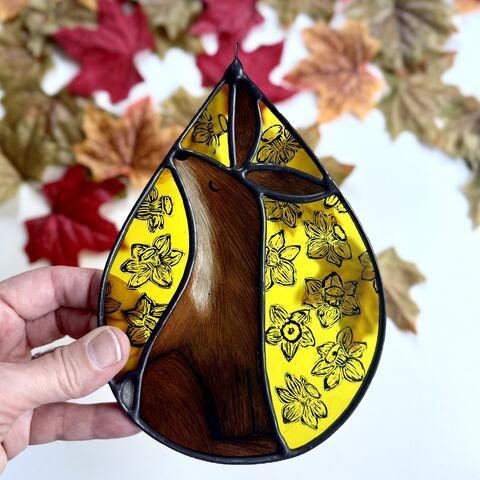 Hand,Painted,Stained,Glass,Hare,Hanging,Home decor, sun catcher, stained glass, hand painted, hare