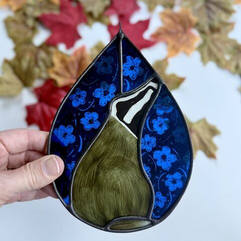 Hand,Painted,Stained,Glass,Badger,Hanging,Home decor, sun catcher, stained glass, hand painted, badger