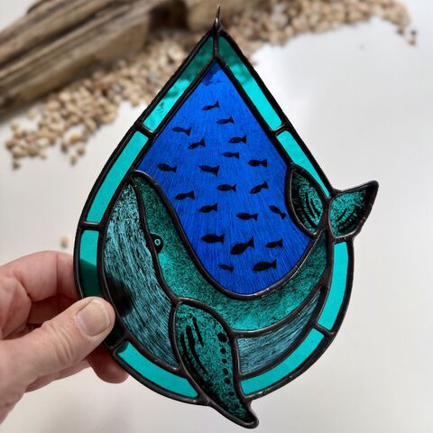 Hand,Painted,Whale,Home decor, sun catcher, stained glass, ocean, whale