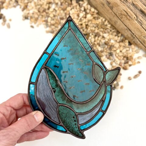 Hand,Painted,Whale,Home decor, sun catcher, stained glass, ocean, whale
