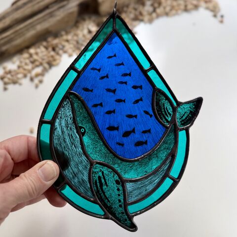 Custom,Order,for,Holly,-,Hand,Painted,Whale,Home decor, sun catcher, stained glass, ocean, whale
